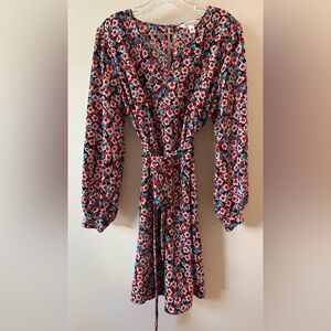 Floral Long Sleeve Dress with Belt and Pockets
